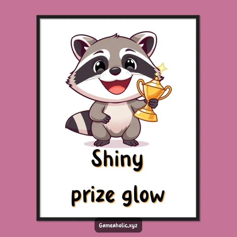 Funny Raccoon Trophy Digital Art: Grinning Bandit Print, Instant Hilarious Download