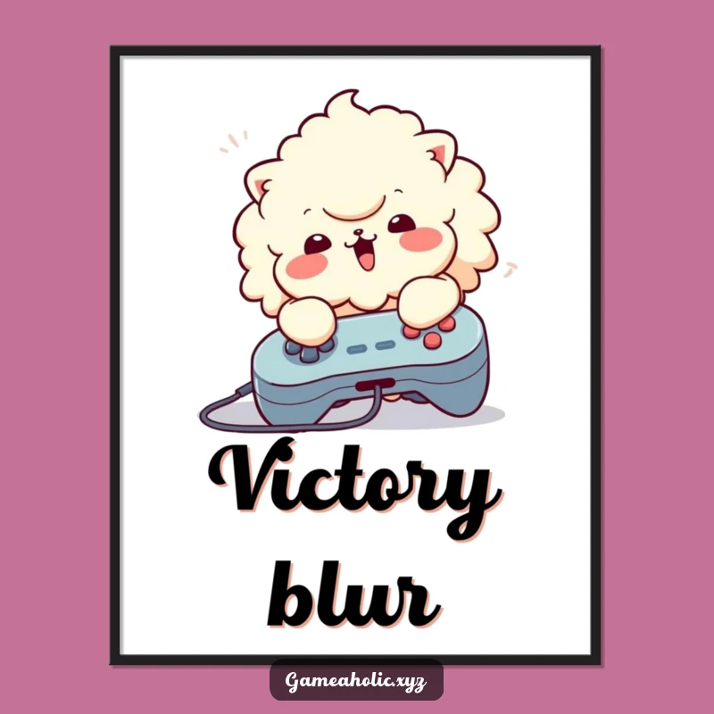 Funny Digital Art Print: Fluffy Button Masher Character, Energetic Gamer Art