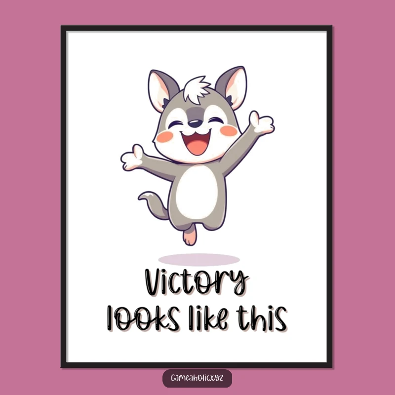 Funny Win Celebration Digital Art: Animal Character Print for Instant Joy