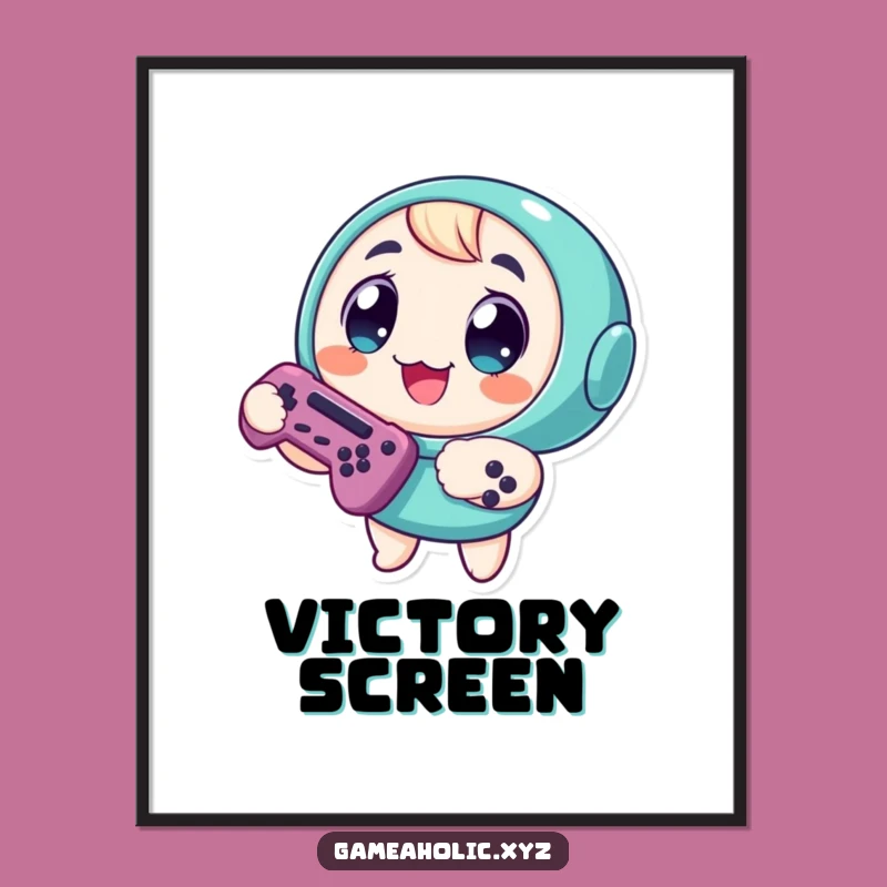 Funny Digital Art Print: Round Gamer Character, Big Eyes, Controller Joy Art