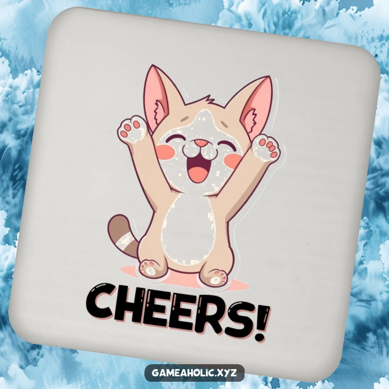 Funny Drink Coasters: A character humorously celebrating a win with paws in the air, perfect for adding triumphant decor.