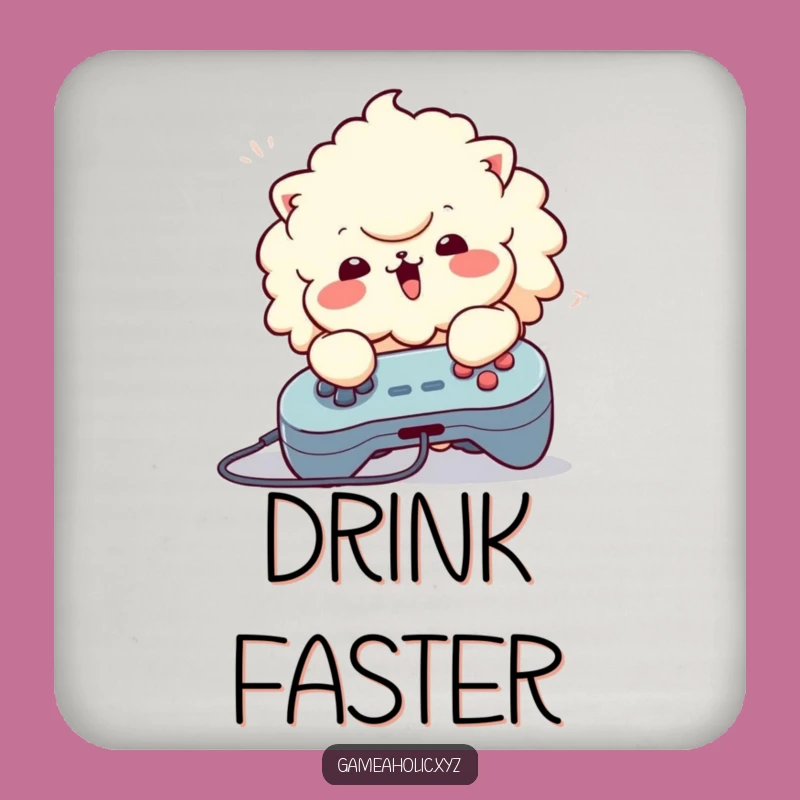 Funny Drink Coasters: Fluffy Button Masher Character, Gamer Protection Gift