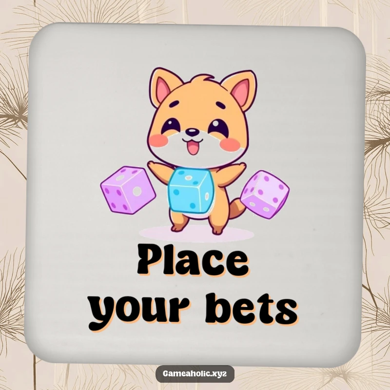 Funny Drink Coasters: An animal character juggles luminous digital dice, adding a playful touch of luck to tabletops.