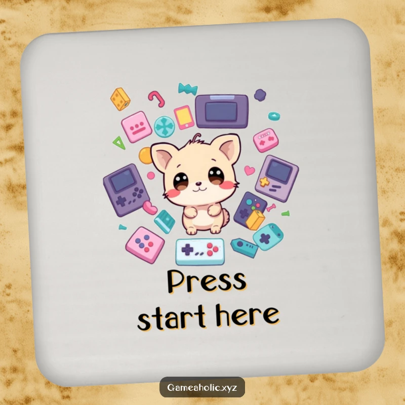 Funny Drink Coasters: A surprised animal with big eyes is covered in falling game icons, adding humor to tabletops.