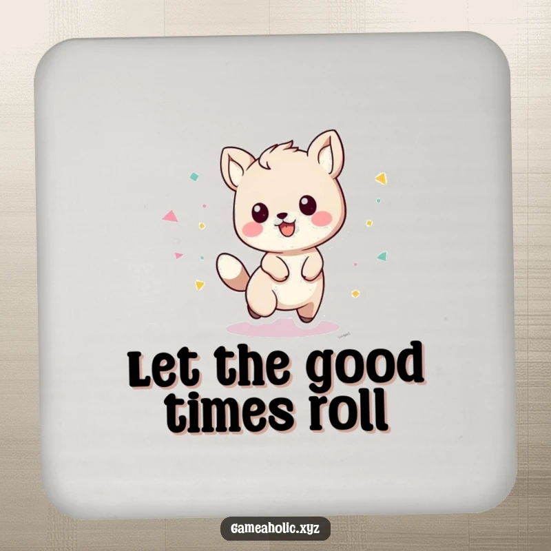 Funny playful animal character with a trail of confetti on a drink coaster, adding fun to tables.