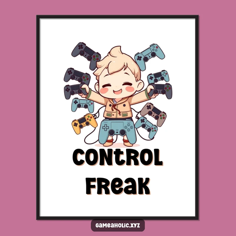 Funny Poster: Controller Balancer Character, Goofy Grin, Gamer Room Art