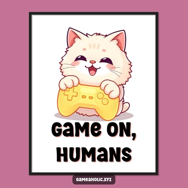 Funny Cat Gamer Poster: Glowing Controller Cat Art for Gaming Rooms