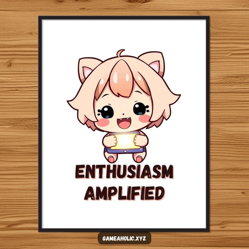 Funny Poster featuring a happy character intensely focused on a glowing screen, cheering with absolute joy.