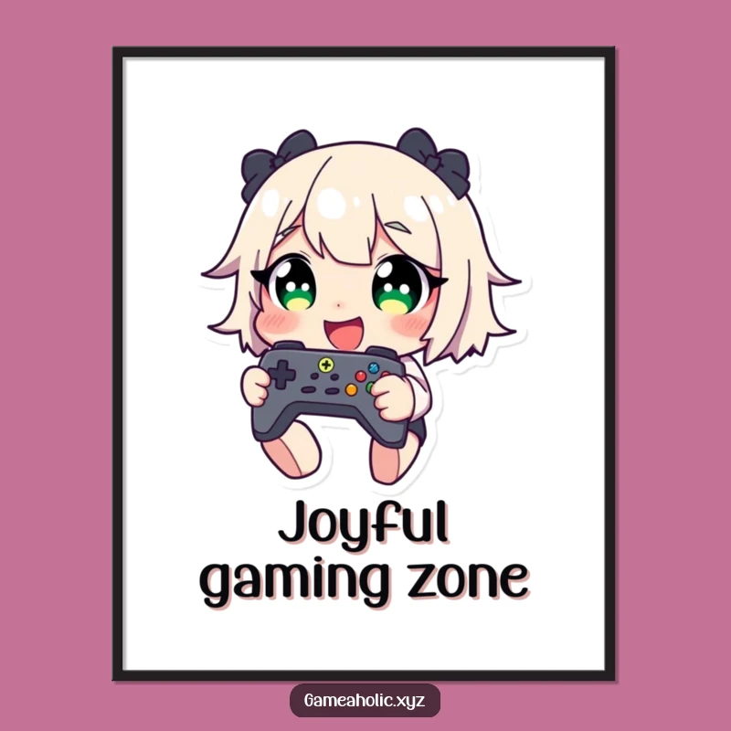 Funny Gaming Poster: Giggling Character with Controller - Decorate with Joy