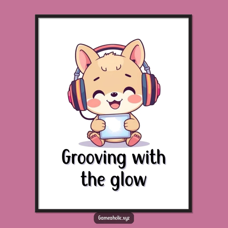 Funny Immersed Animal Poster - Happy Headphone Gamer Art