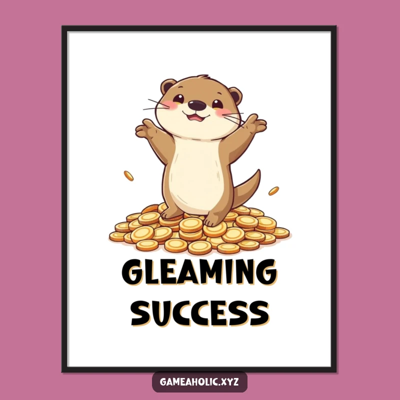 Funny Otter Victory Poster - Celebrate Success Wall Art Gift