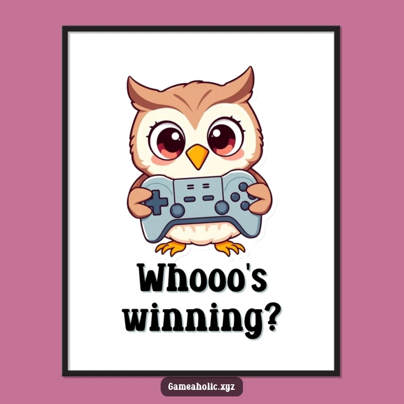 Funny Owl Gamer Poster: Excited Bird Controller Art Print, Hilarious Wall Decor