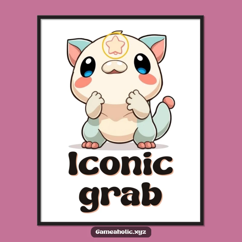 Funny Poster: Creature Reaching for Power-Up, Vibrant Funny Gift for Walls