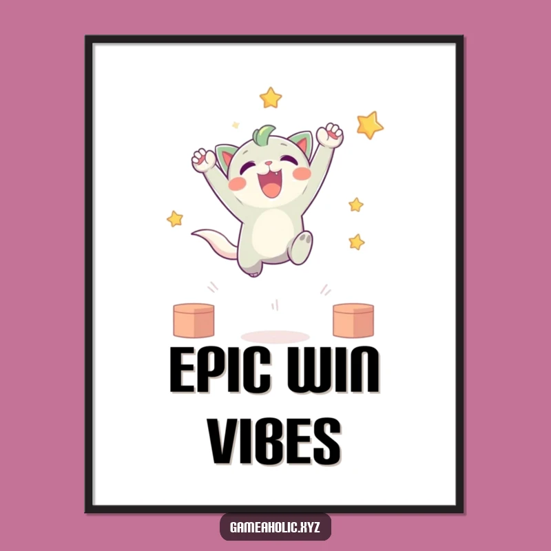 Funny Victory Art Print: Cute Creature's Jubilant Leap - Decorate with Humor