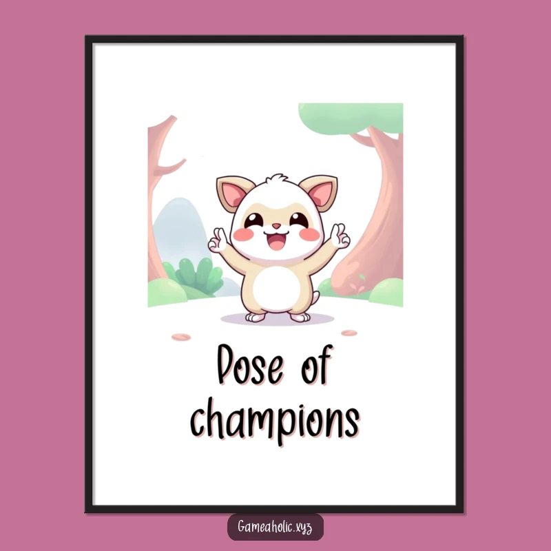 Funny Victory Creature Poster: Happy Digital Pose Art Print, Hilarious Wall Decor