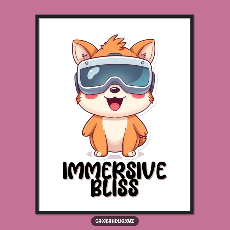 Funny VR Animal Poster: Happy Tech Art Print, Unique Wall Decor Gift