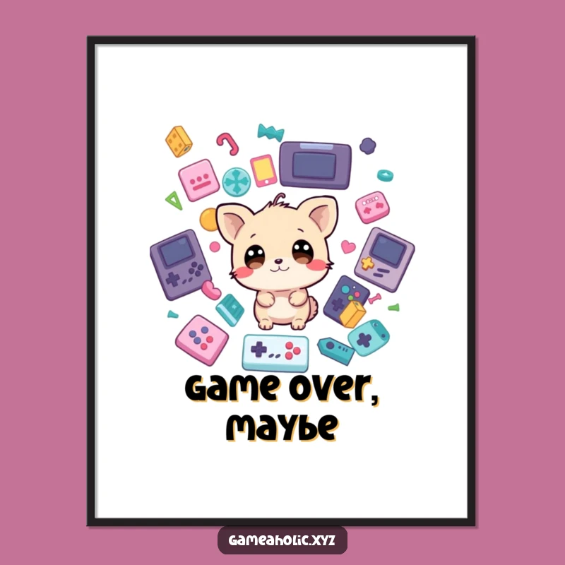 Funny Poster: Wide-Eyed Gamer Animal Lost in Falling Game Icons, Wall Art Gift