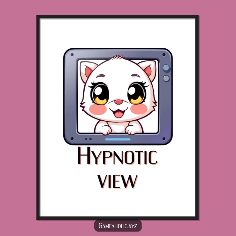 Funny Poster: Happy Eyed Creature, Intense Screen Focus, Gamer Room Art