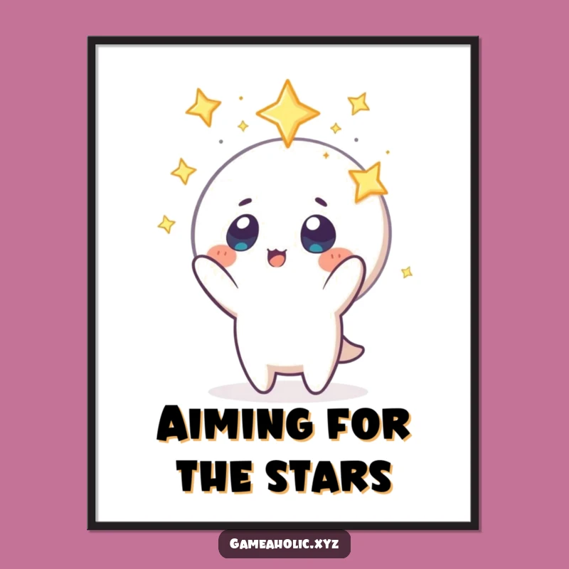 Inspirational Funny Art Poster: Character Reaching for Stars, Dreamy Wall Decor Gift