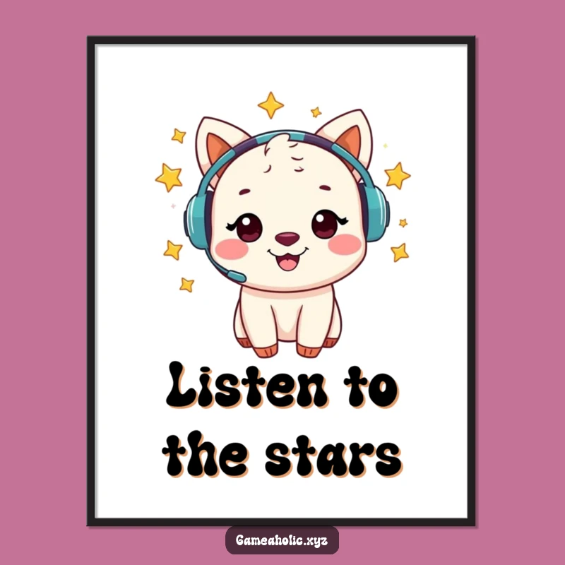 Funny Animal Gamer Poster - Cheerful Starry Headset Player, Dreamy Funny Gift!