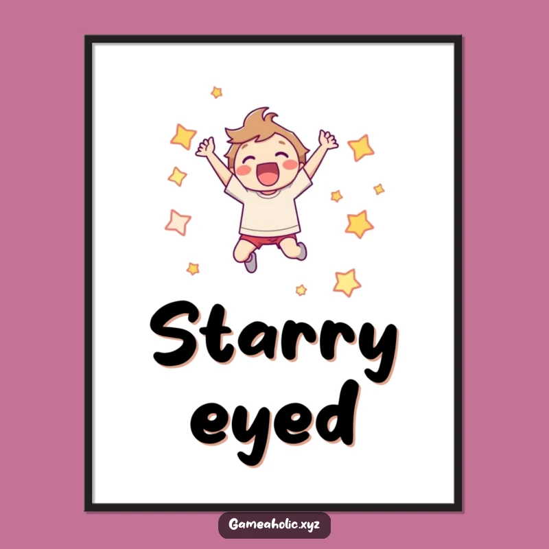 Funny Poster: Joyful Leaping Character Pixel Star Gamer Room Art