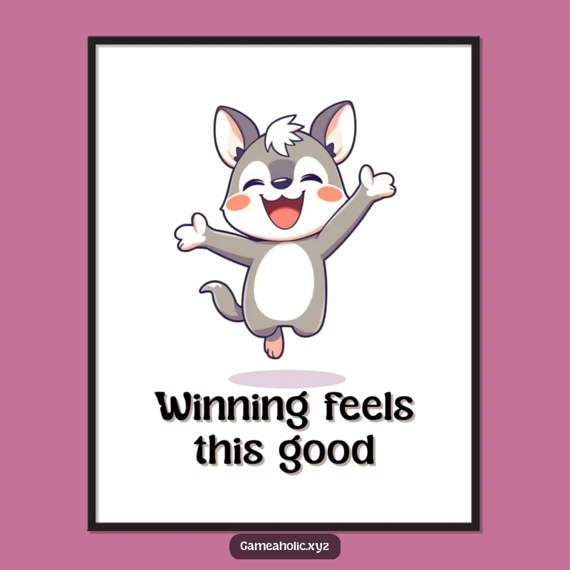 Funny Victory Art Print: Joyful Animal Character Poster for Game Room Decor