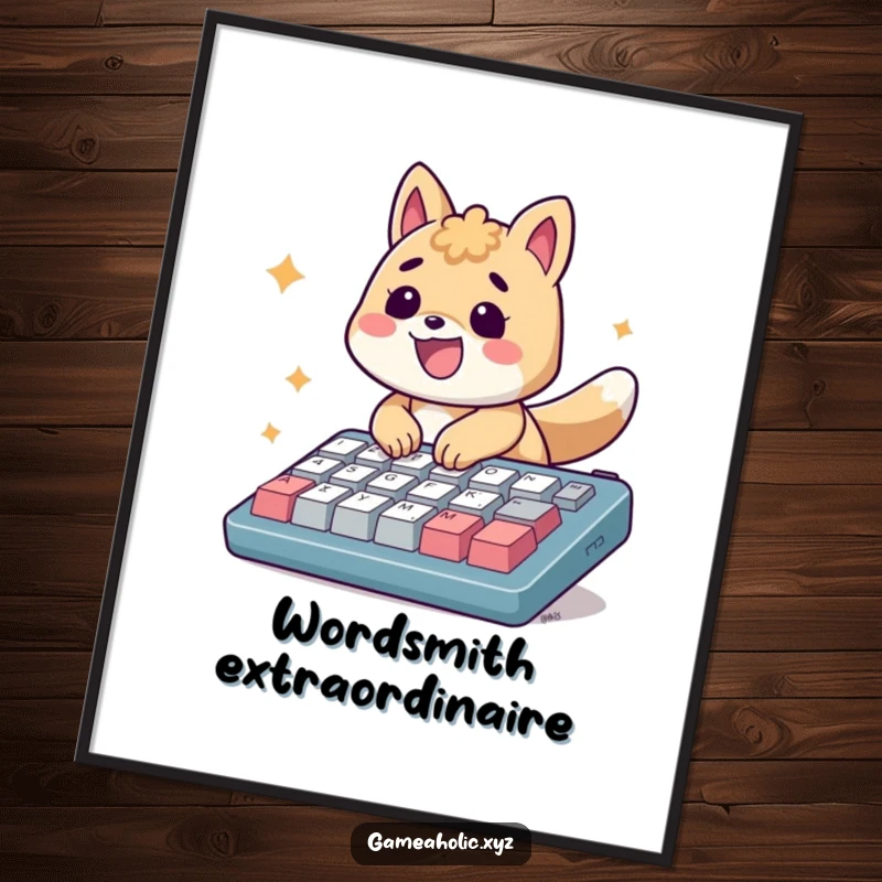 Funny Poster: An energetic animal smiles, typing rapidly on an oversized keyboard with excitement.