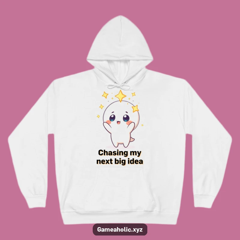 Cozy Funny Dreamer Hoodie: Stargazer Character Reaching for Icon, Warm Gift