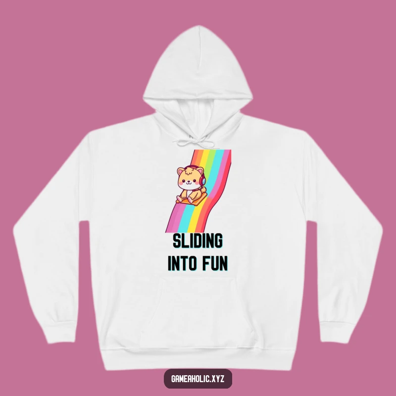 Cozy Funny Gamer Animal Hoodie - Cheerful Animal Slides Rainbow, Warm Gift!