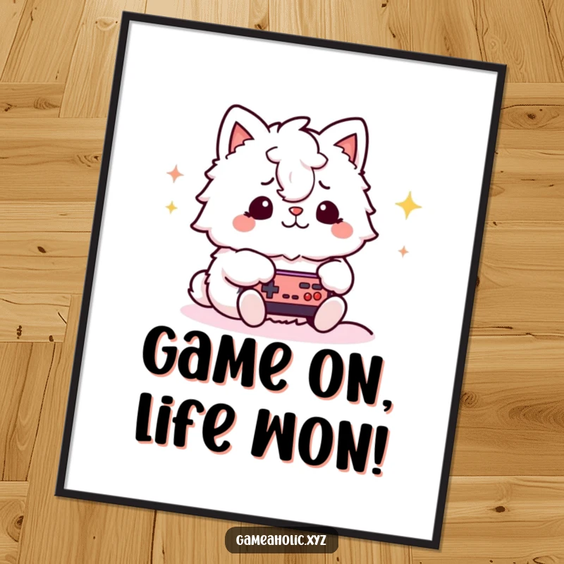 Funny Free Printable Wall Art: Fluffy animal character intensely playing a video game, radiating focused gamer energy.