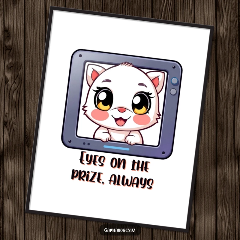 Funny Free Printable Wall Art: A creature with large, happy eyes is glued to a screen, showcasing intense gaming focus.