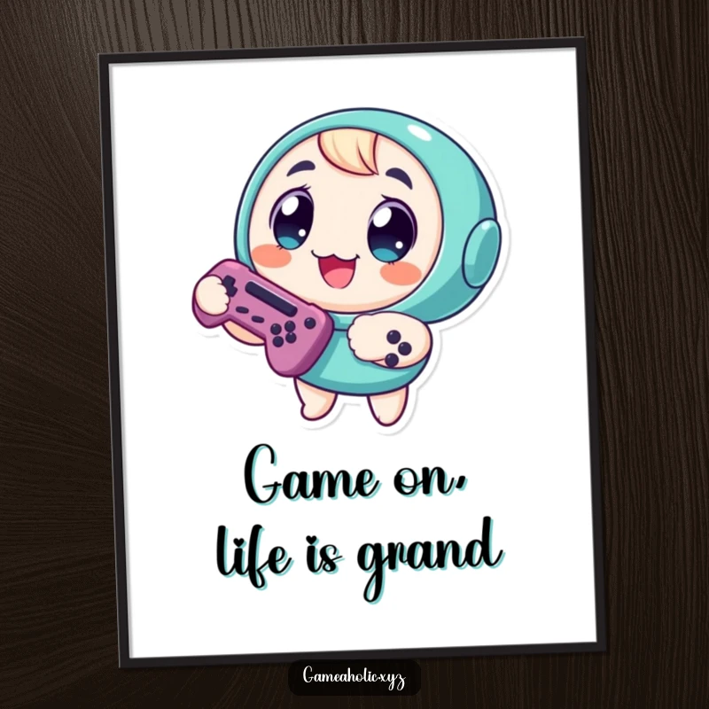 Funny Free Printable Wall Art: A round character with huge eyes, intensely focused on their game controller, ready for action.