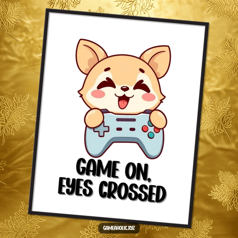 Funny Free Printable Wall Art: A cross-eyed animal character is absorbed in a game, controller in hand.
