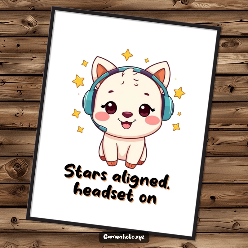 Funny Free Printable Wall Art: Cheerful animal gamer with stars swirling around headset, radiating playful energy.