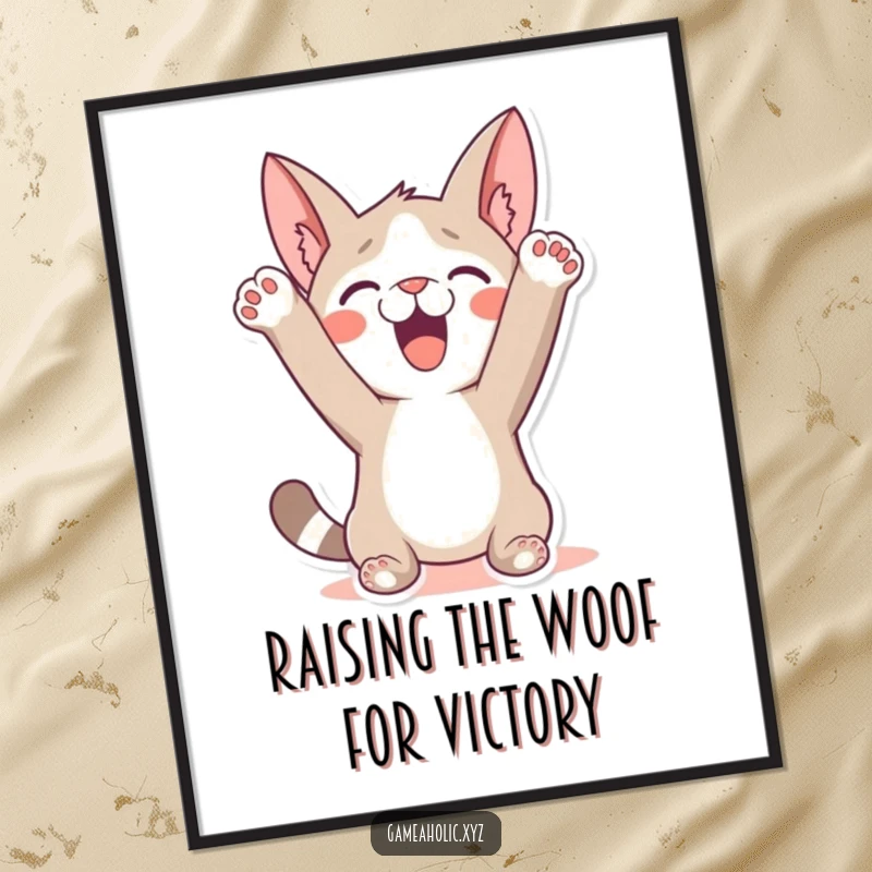 Funny Free Printable Wall Art: A character with its paws triumphantly raised, basking in the glory of a great win.