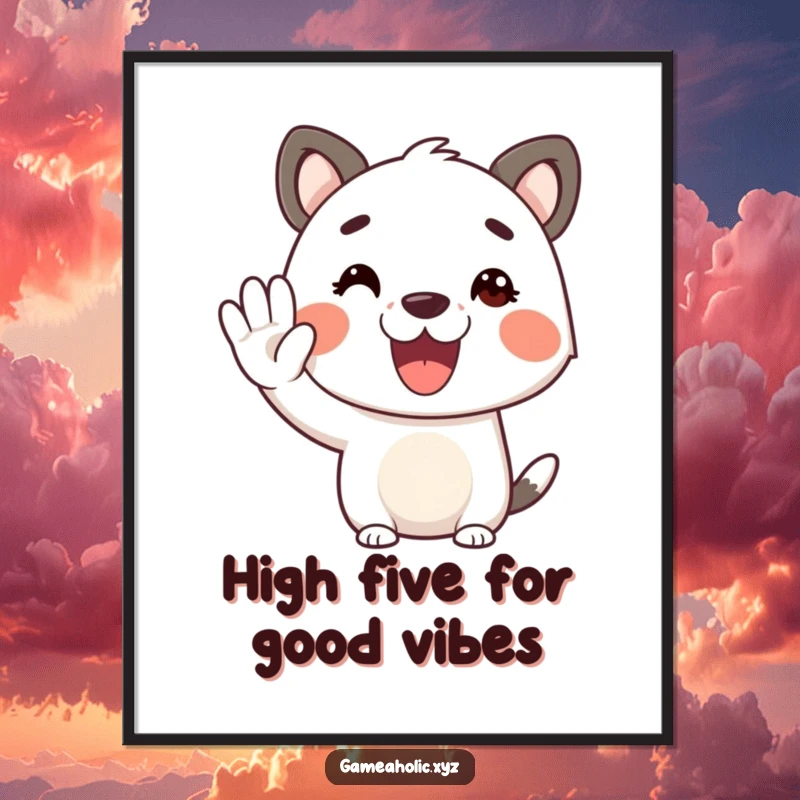 Funny Free Printable Wall Art: A happy animal character offering a vibrant, virtual high-five.