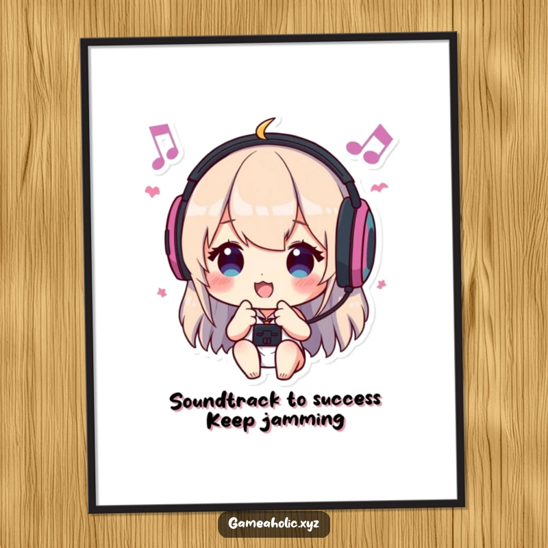 Funny Free Printable Wall Art: Gamer with headphones bopping head to music, radiating good vibes.