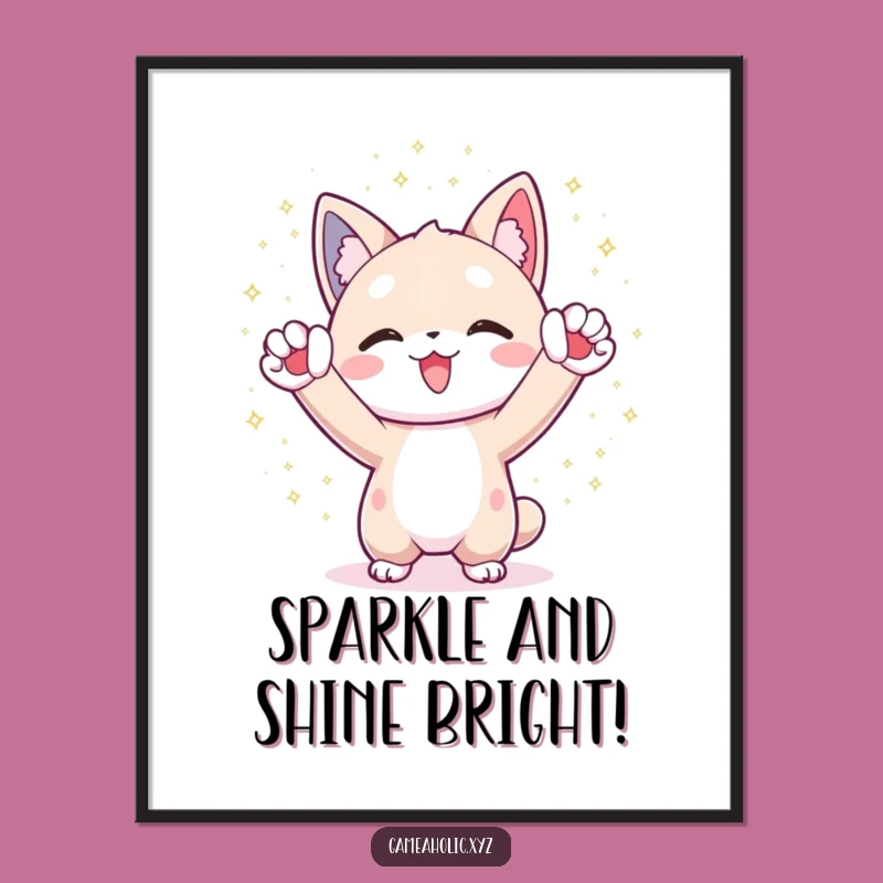 Free Printable Wall Art: Cheering Character, Digital Sparkle Humorous Decor