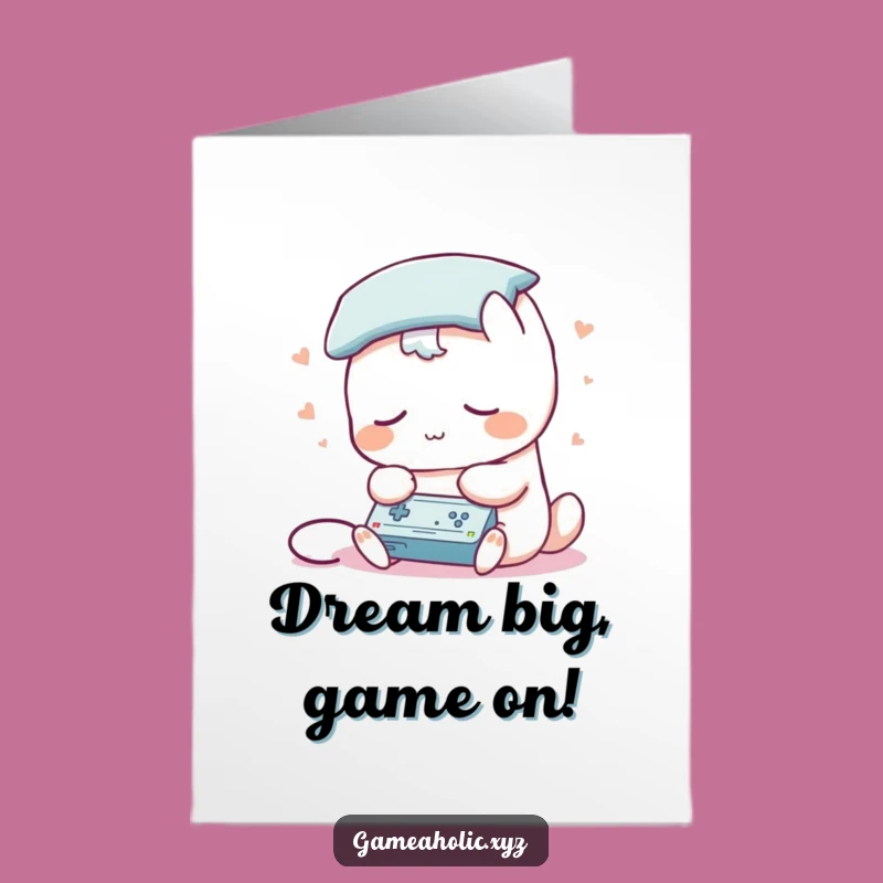 Free Printable Funny Sleepy Gamer Birthday Card: Pillow Head Plays Downloadable