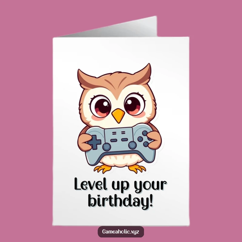 Free Printable Birthday Card: Excited Owl Gamer, Funny Controller Gift