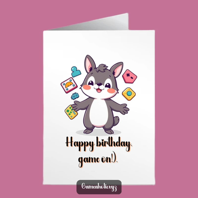Free Printable Birthday Card: Playful Animal Juggles Icons Funny Downloadable Gift