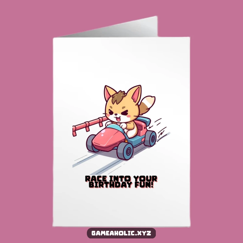 Free Printable Funny Animal Racer Birthday Card: Pixel Track Downloadable Gift