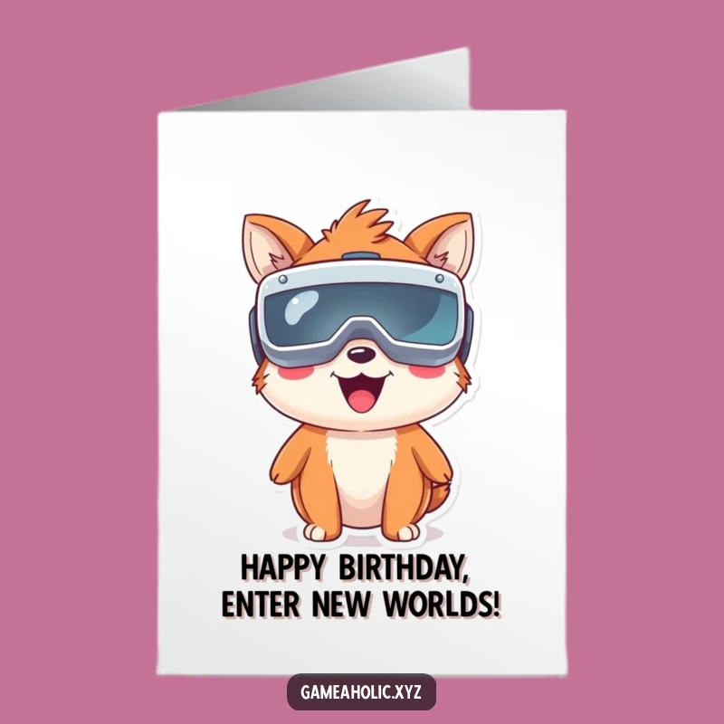 Free Printable Funny VR Animal Birthday Card: Oversized Goggles Downloadable Gift