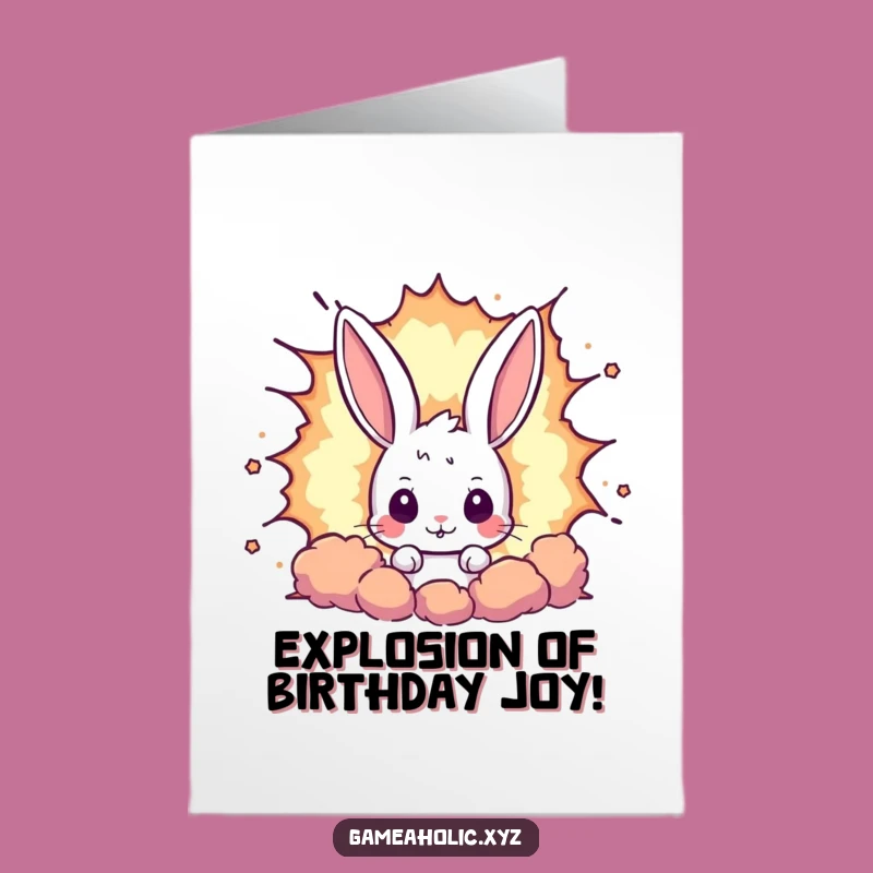 Free Printable Rabbit Pixel Explosion Birthday Card - Funny Downloadable Gift for Gamers