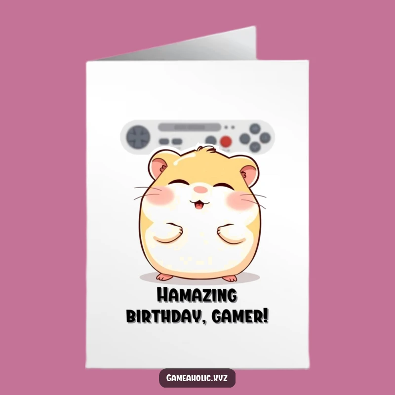 Free Printable Birthday Card: Gaming Hamster, Blissful Player, Funny Downloadable Gift