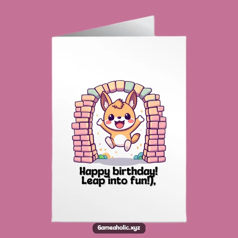 Free Printable Birthday Card: Excited Animal Leaps Through Pixel Portal Funny Gift