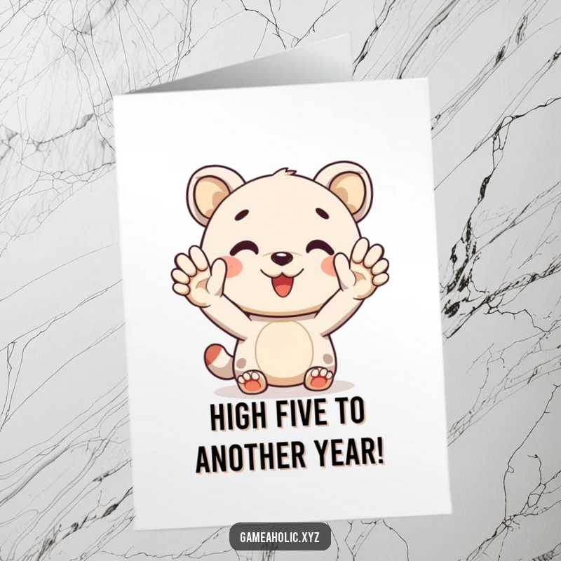 Funny Free Printable Birthday Card: An animal character with a beaming smile offering a digital high-five, full of festive energy.