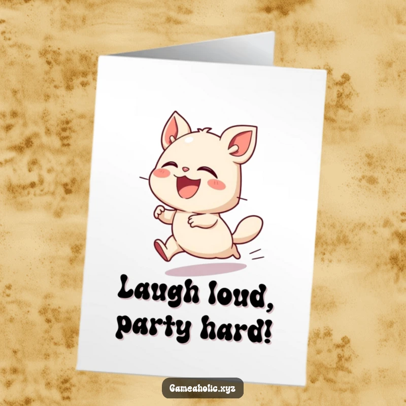 Funny Free Printable Birthday Card: A small, energetic creature laughing hysterically while moving at a blur of speed, pure fun.