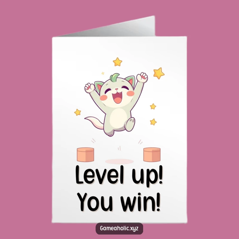 Free Printable Birthday Card: Funny Creature Leaping for Virtual Win!