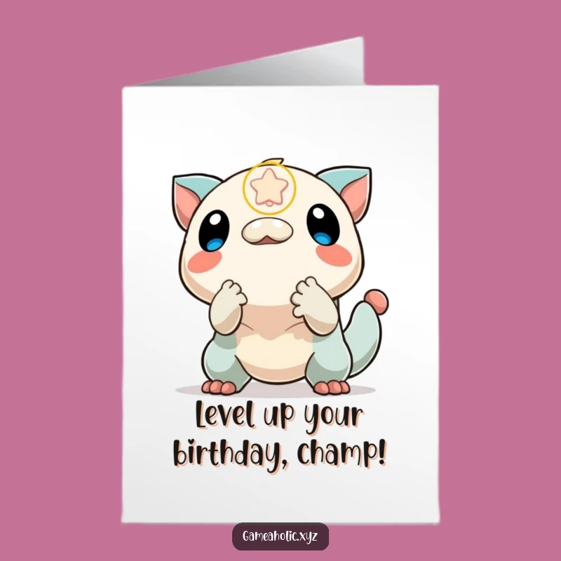 Free Printable Birthday Card: Energetic Power-Up Creature Fun Downloadable Gift